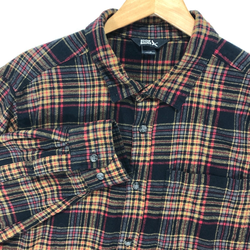 Eddie Bauer Mens Plaid Flannel Long Sleeve Button Up Shirt‎ Size XL 100 Cotton